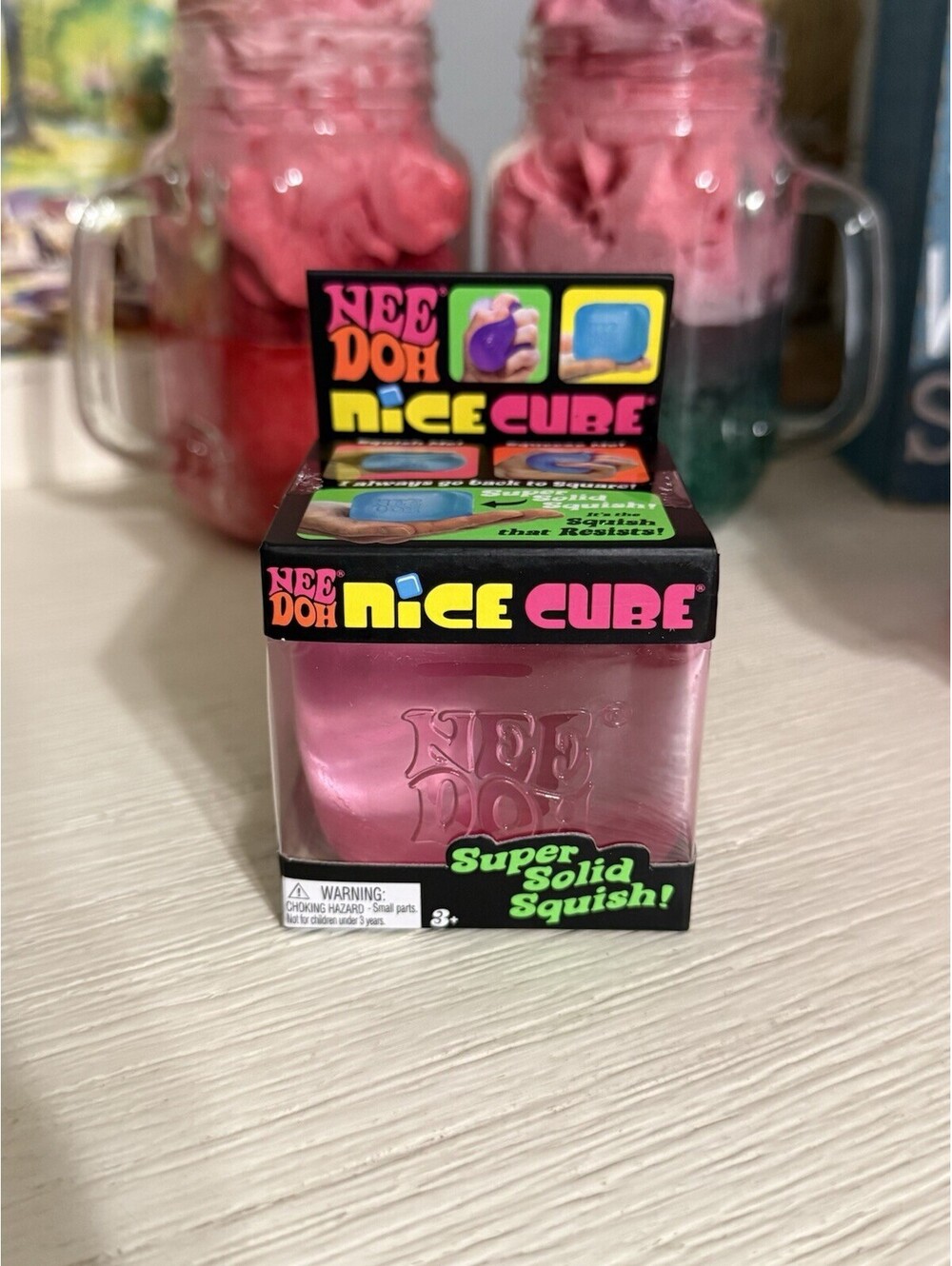 Needoh Nice Cube Pink -Sensory Squeeze Toy with Super Solid Squish - 2.25" Cube